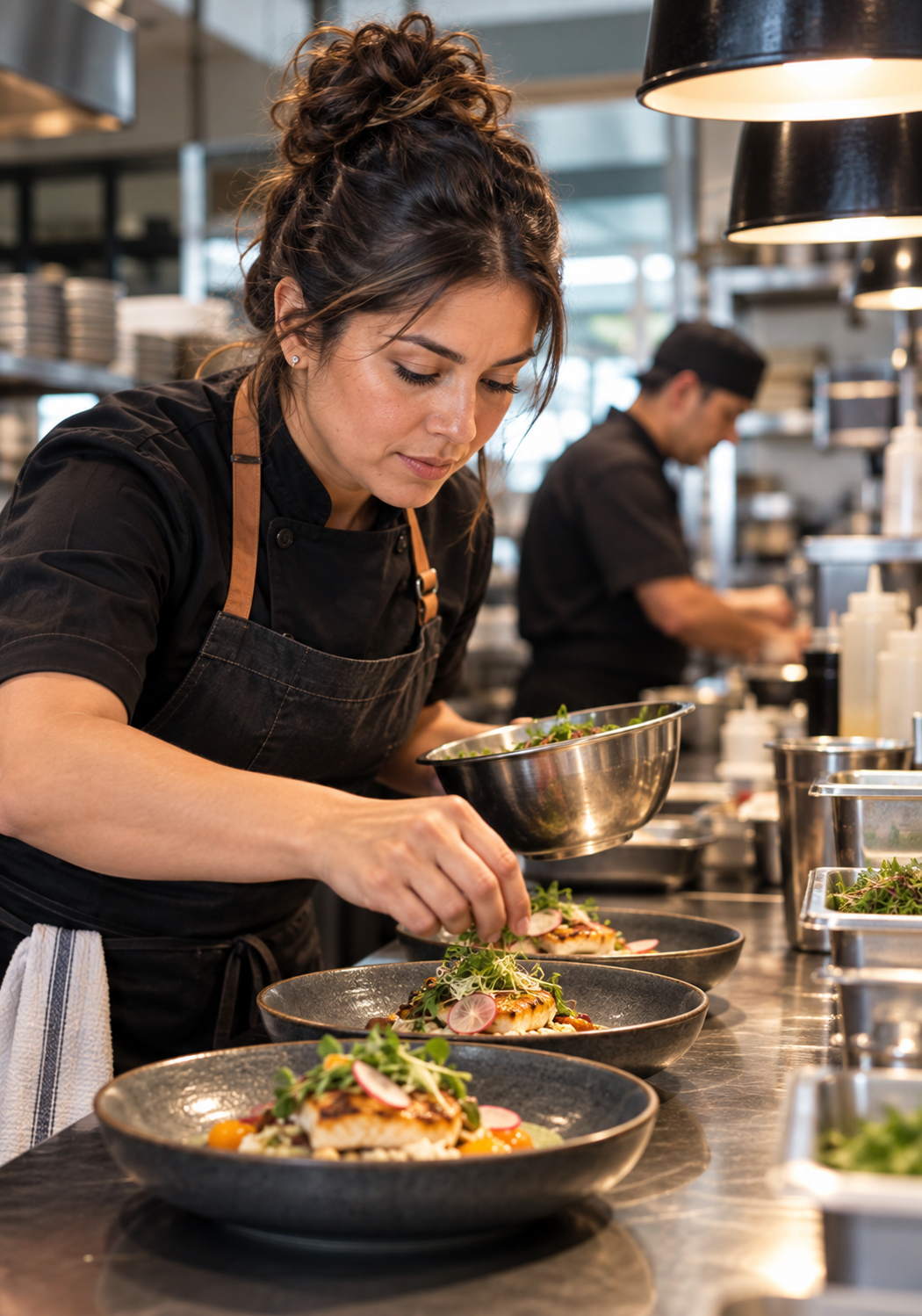 A chef plating a signature dish