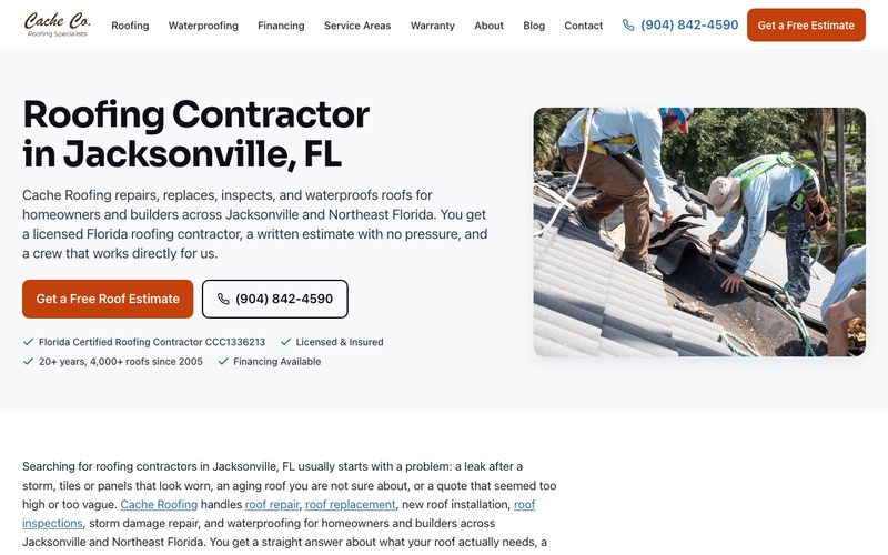 Cache Roofing website built by MorePie